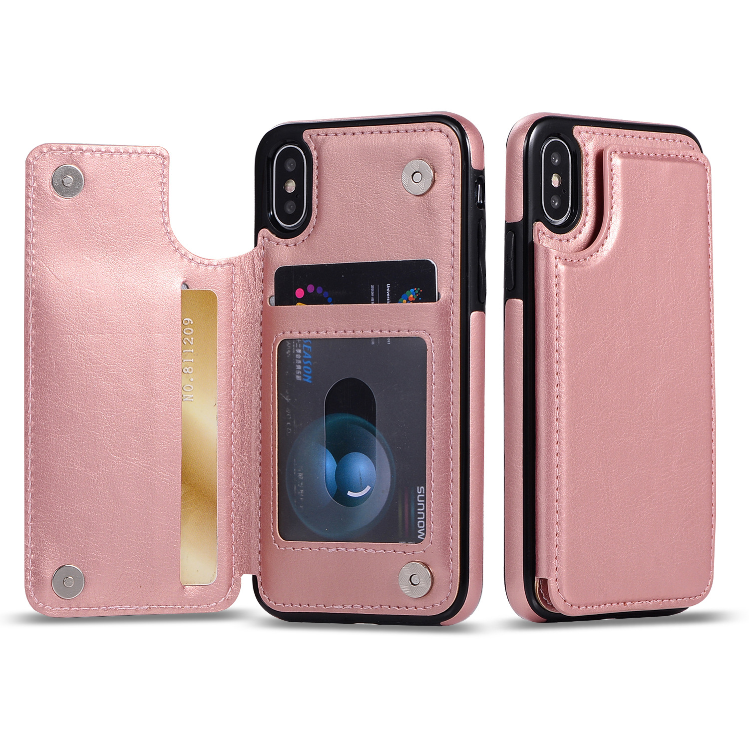 iPHONE Xr Flip Book Leather Style Credit Card Case (Rose Gold)